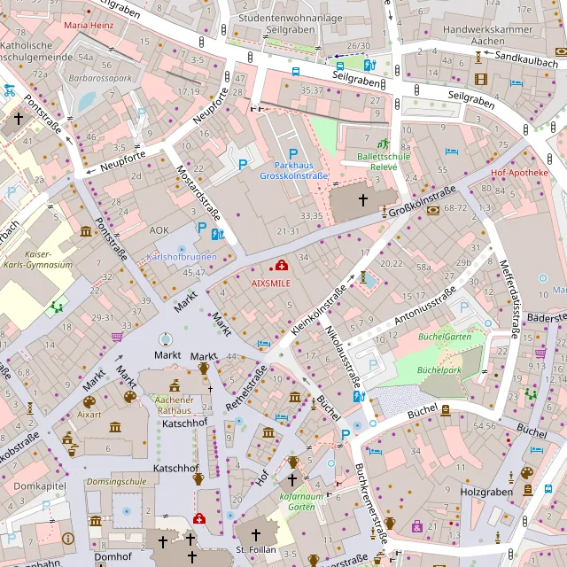 Stadtplan Aachen mit der Zahnarztpraxis AIXSMILE in der Großkölnstraße